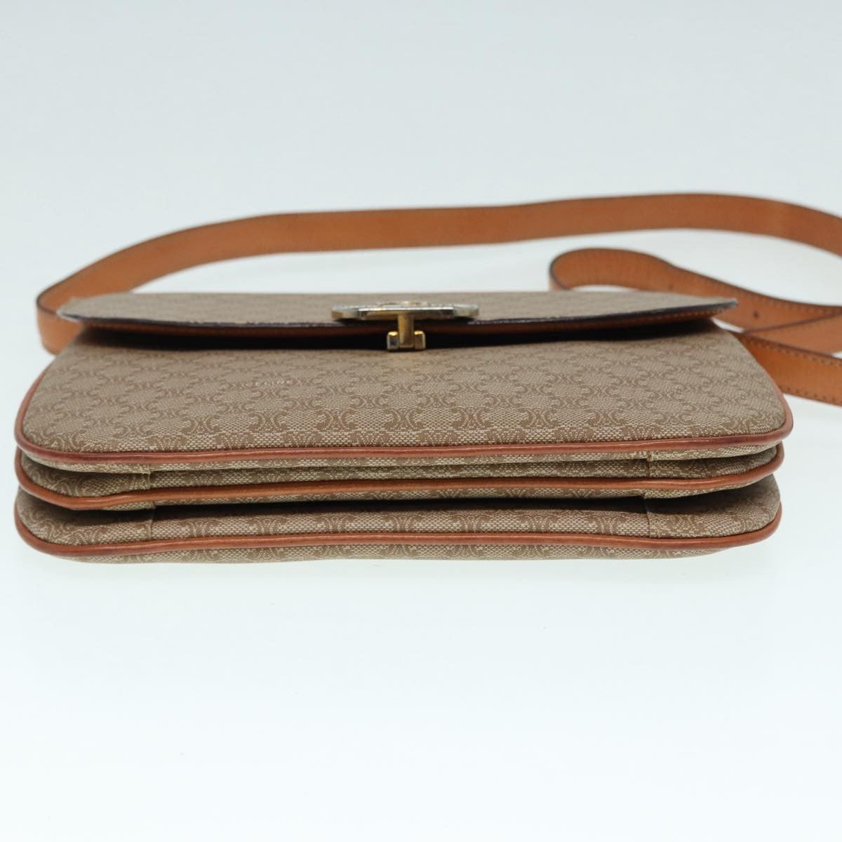 Celine Vintage Macadam Shoulder Bag Canvas and Leather, BEIGE, CANVAS, Shoulder bag