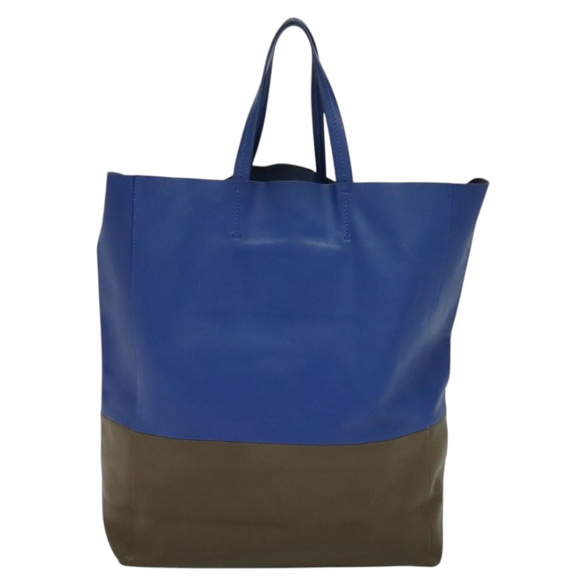 Celine Vertical Cabas Tote Leather, BLUE, LEATHER, Tote bag