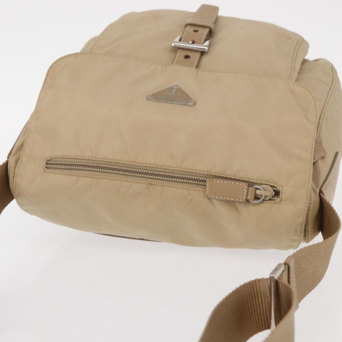 Prada Buckle Messenger Bag Tessuto, Beige, Nylon, Shoulder Bag