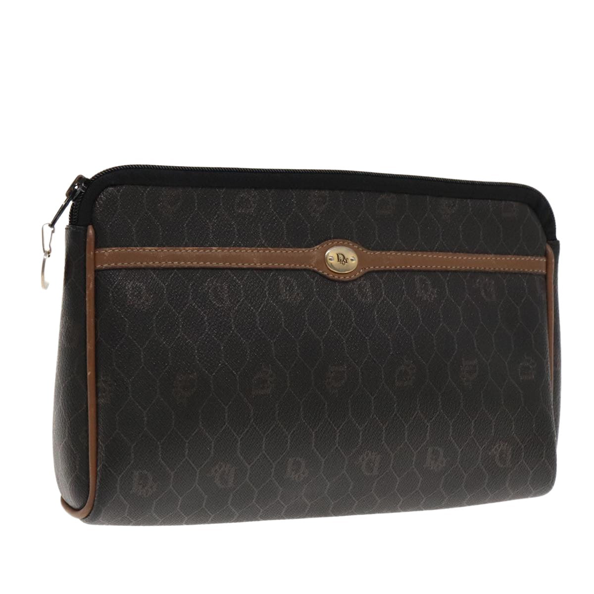 Christian Dior Vintage Honeycomb Zip Pouch Coated Canvas, BLACK, PVC, Clutche & pouche
