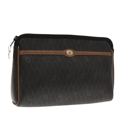 Christian Dior Vintage Honeycomb Zip Pouch Coated Canvas, BLACK, PVC, Clutche & pouche
