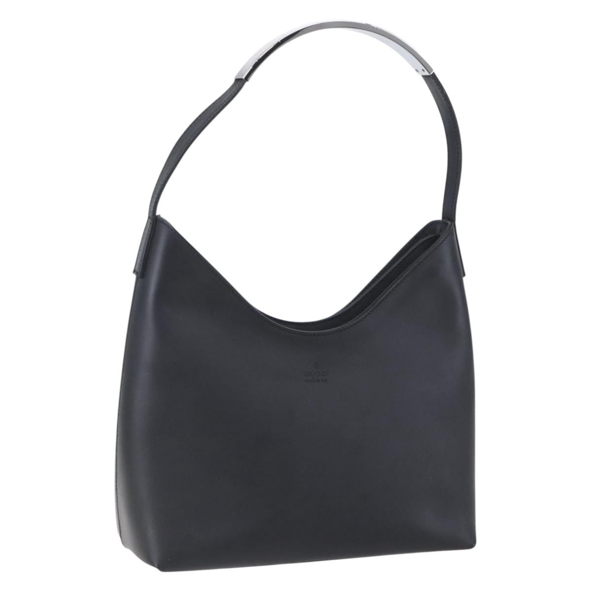 Gucci Metal Handle Hobo Leather, BLACK, LEATHER, Shoulder bag