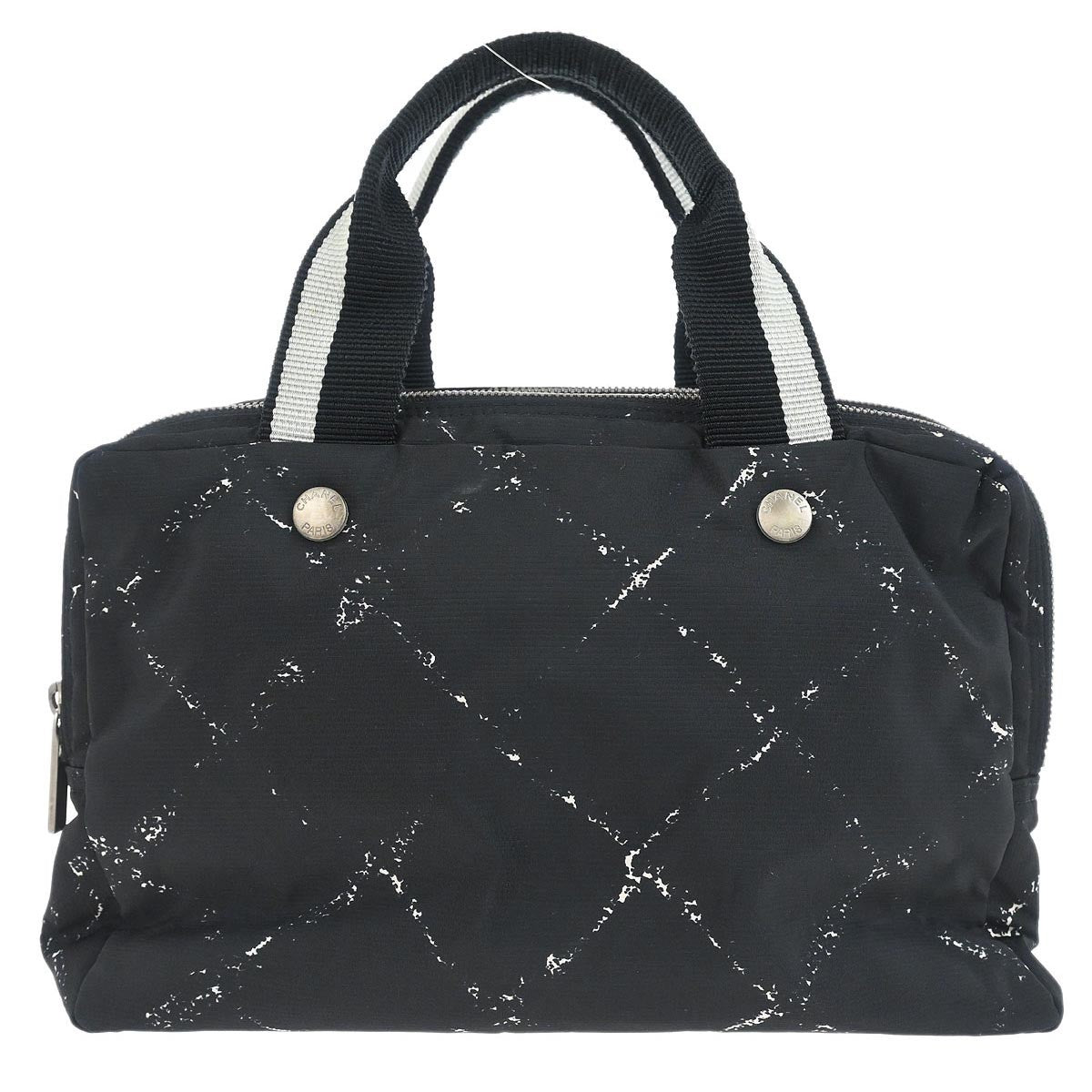 Chanel Travel Line Boston Bag Printed Nylon, BLACK, NYLON, Handbag