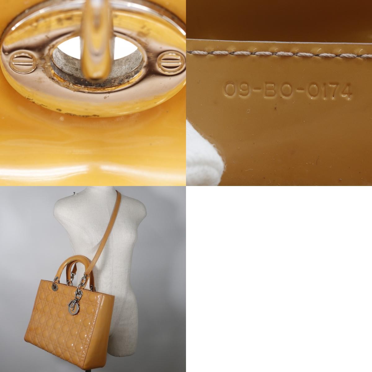 Christian Dior Lady Dior Bag Patent, BLACK, PATENT_LEATHER, Tote bag