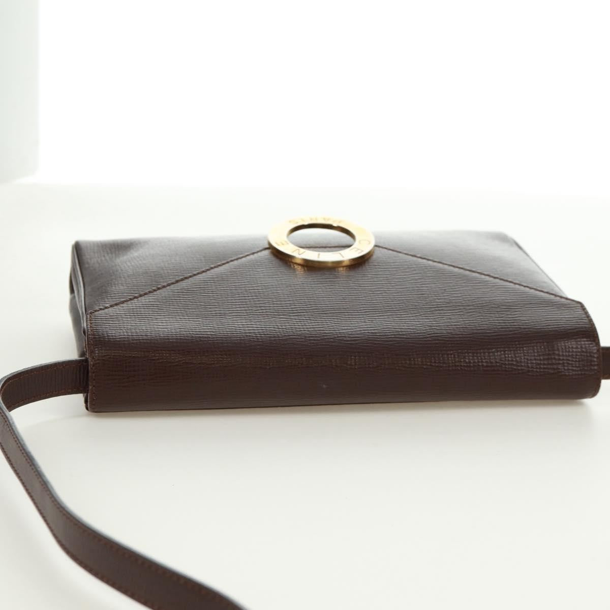 Celine Circle Logo Shoulder Bag Leather, BROWN, LEATHER, Shoulder bag