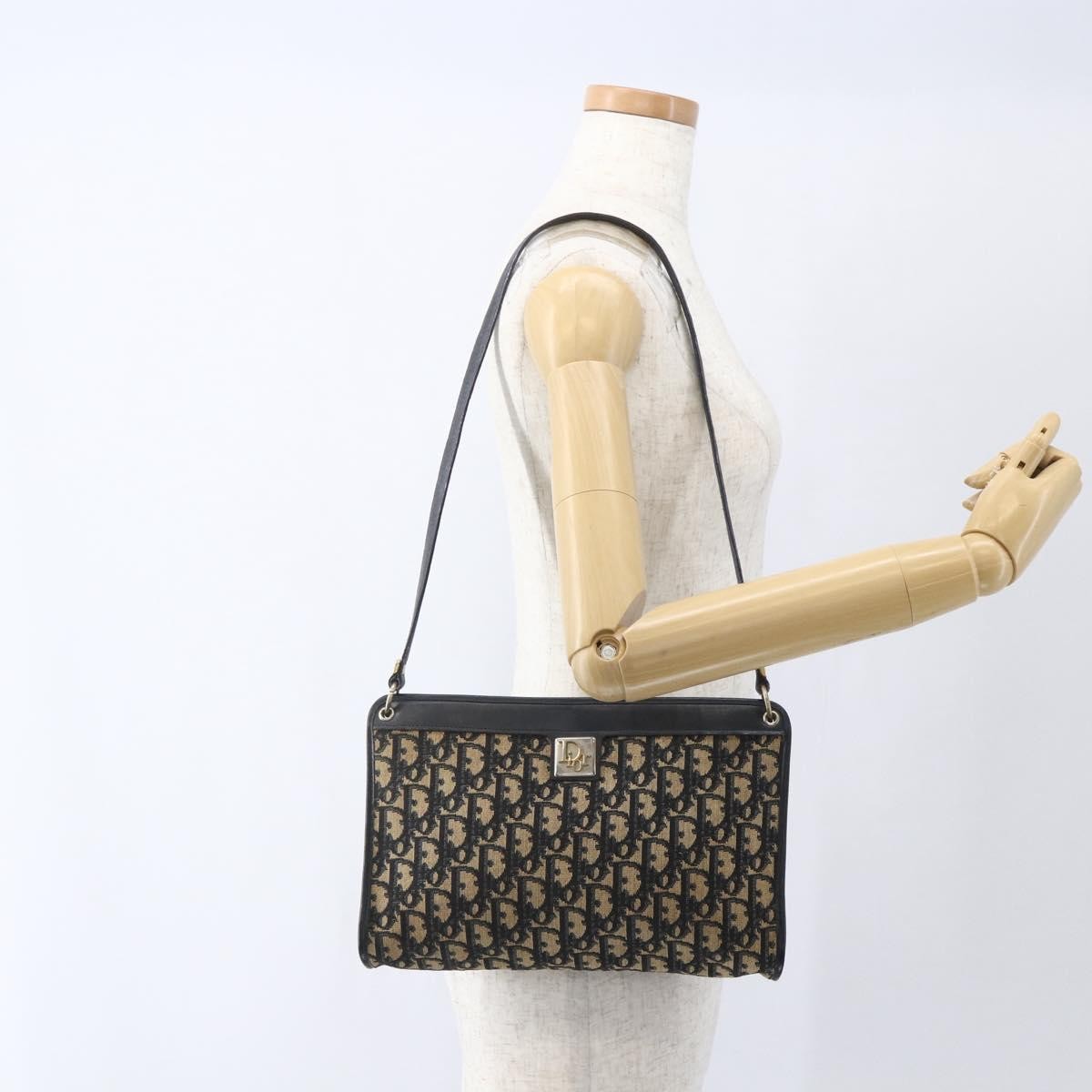 Christian Dior Vintage Trotter Shoulder Bag Canvas, NAVY, CANVAS, Shoulder bag