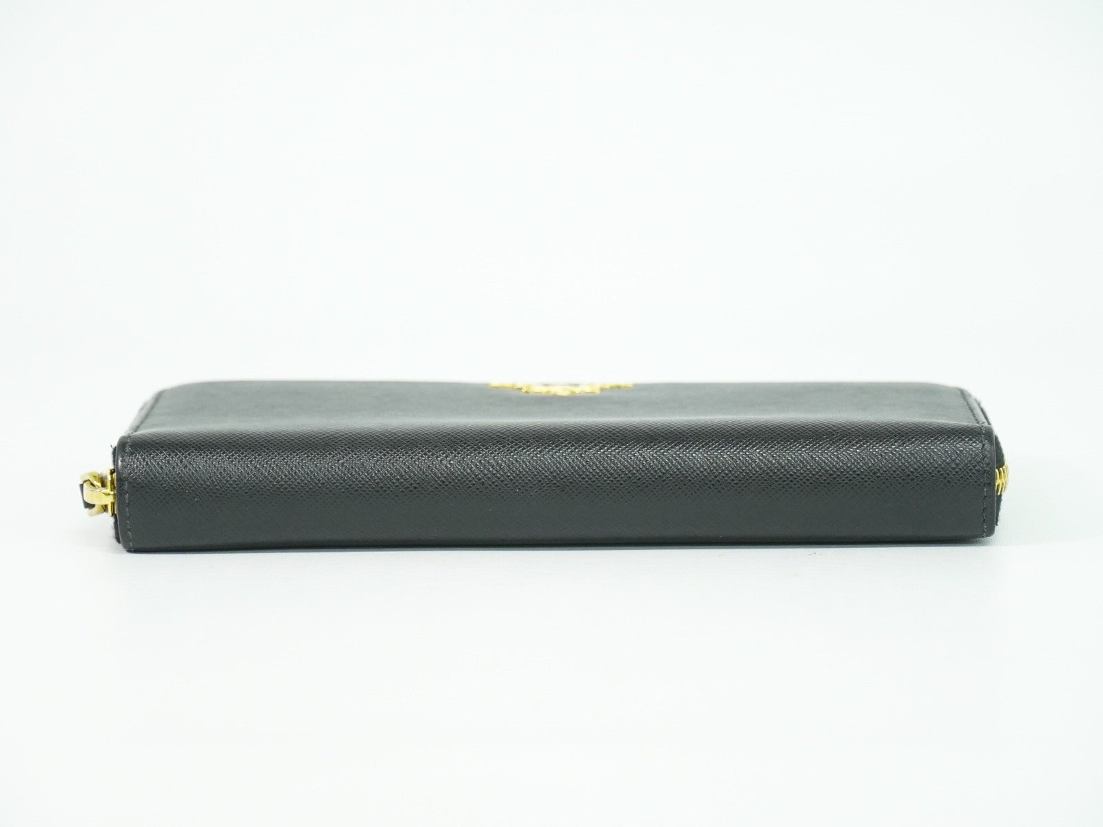 Prada Zip Around Tab Wallet Saffiano Leather, Black, Leather, Wallet