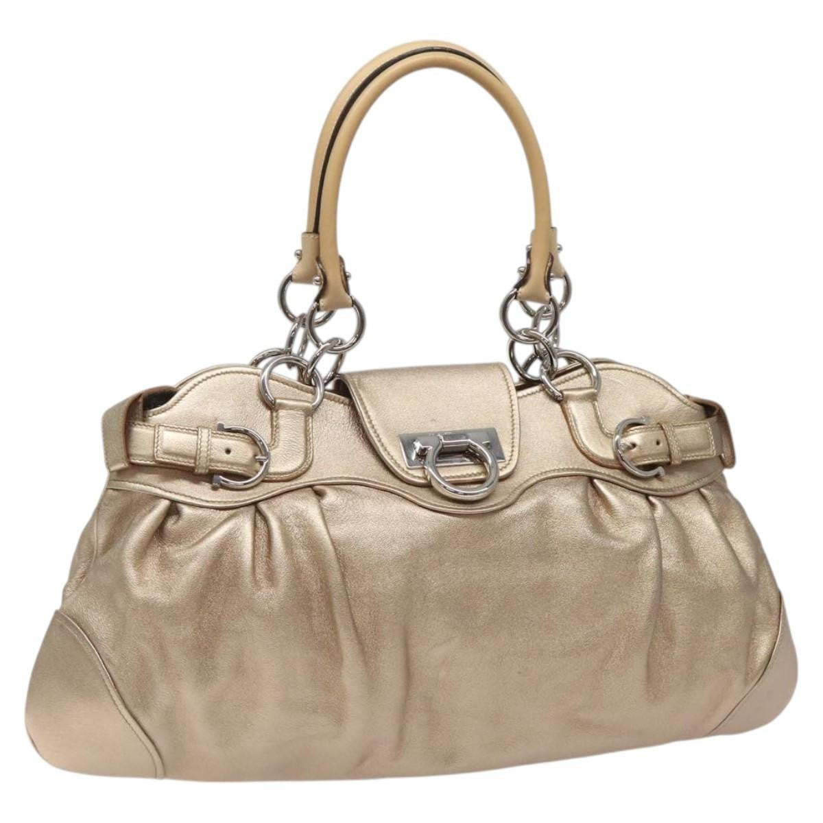 Salvatore Ferragamo Marisa Satchel Leather, GOLD, LEATHER, Handbag