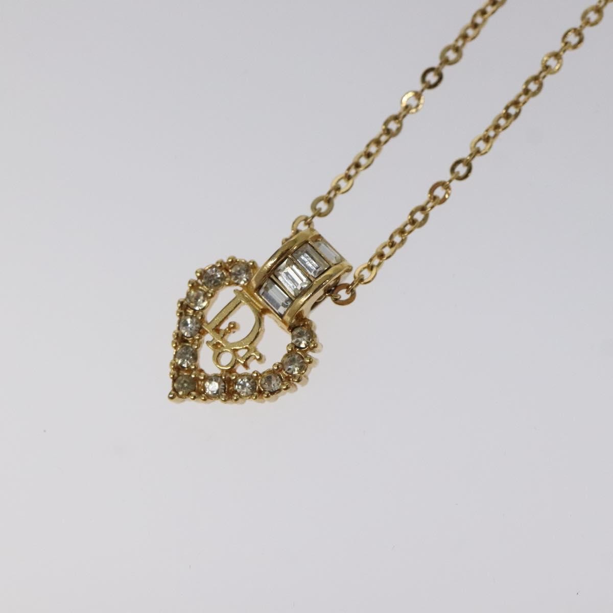 Christian Dior Logo Heart Pendant Necklace Metal with Crystal, GOLD, METAL, Necklace