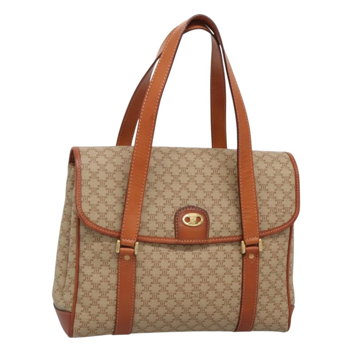 Celine Vintage Macadam Handbag Canvas and Leather, Beige, Canvas, Handbag