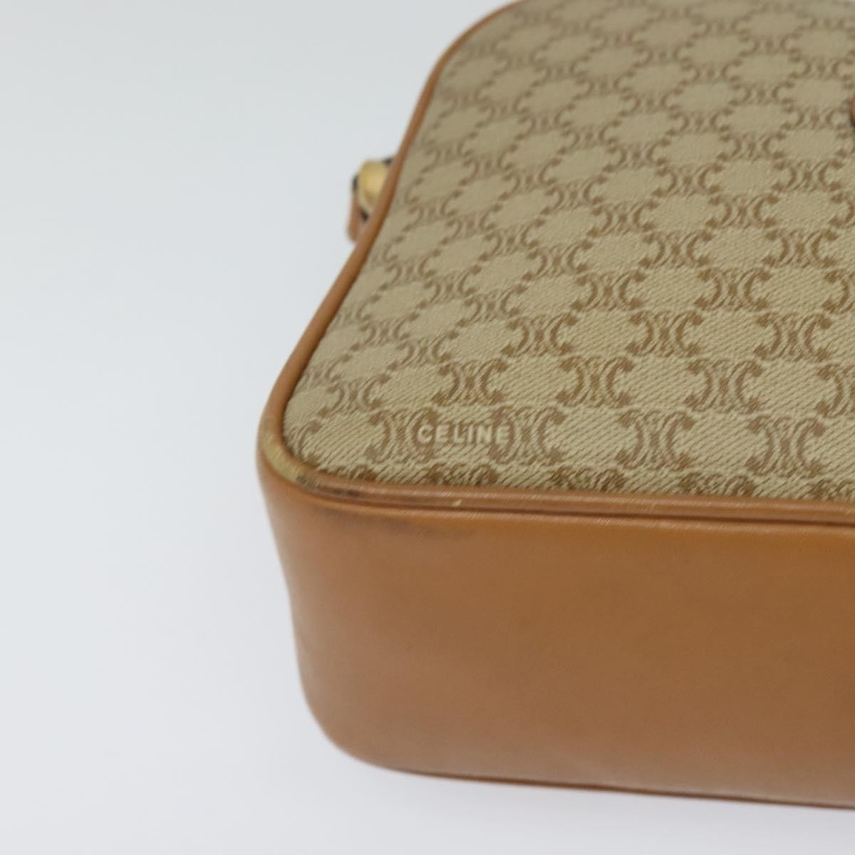 Celine Vintage Macadam Shoulder Bag Canvas and Leather, Beige, Canvas, Shoulder Bag