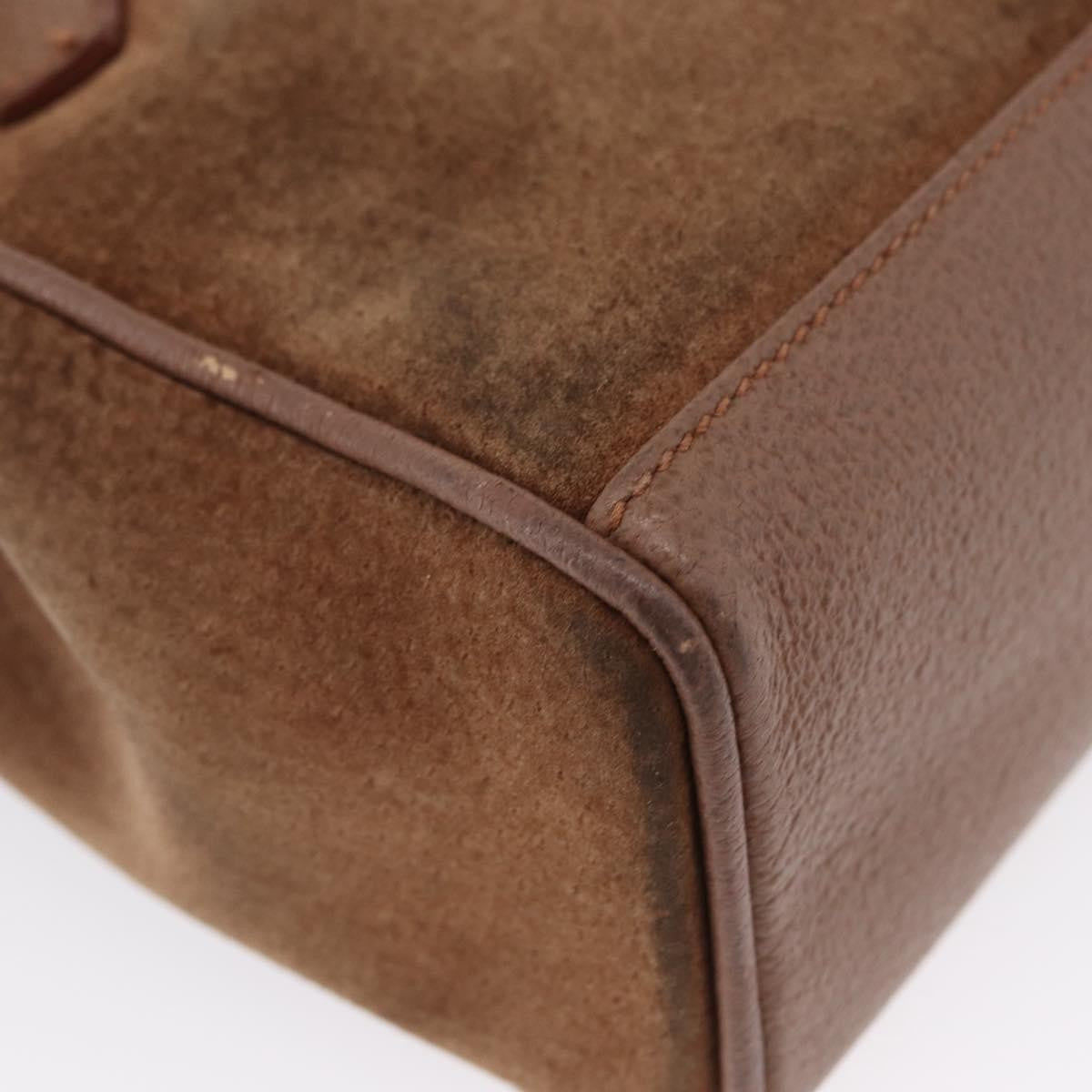 Gucci Vintage Bamboo Front Pocket Tote Suede, BROWN, SUEDE, Handbag
