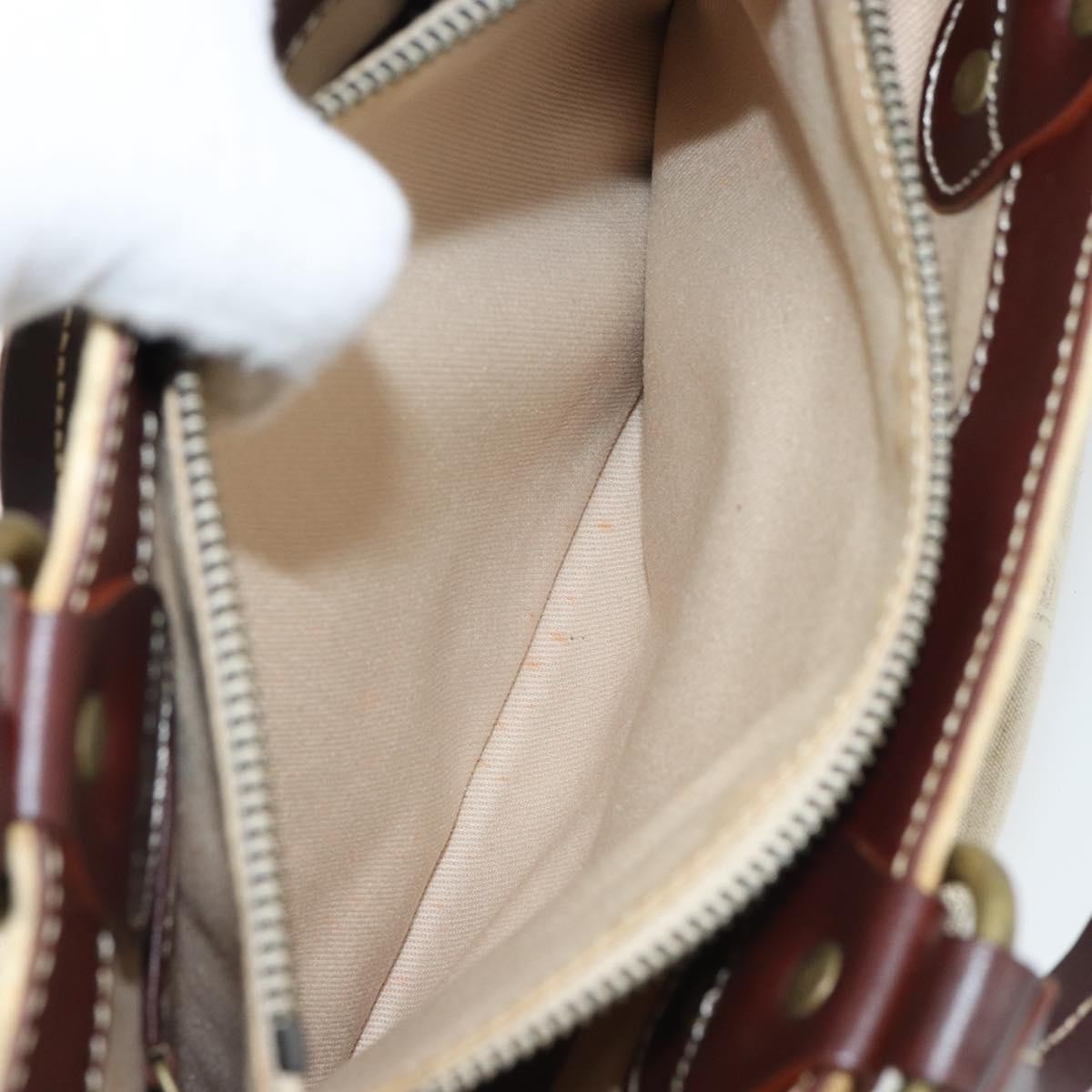 Celine Vintage Macadam Handbag Canvas and Leather, BEIGE, CANVAS, Handbag