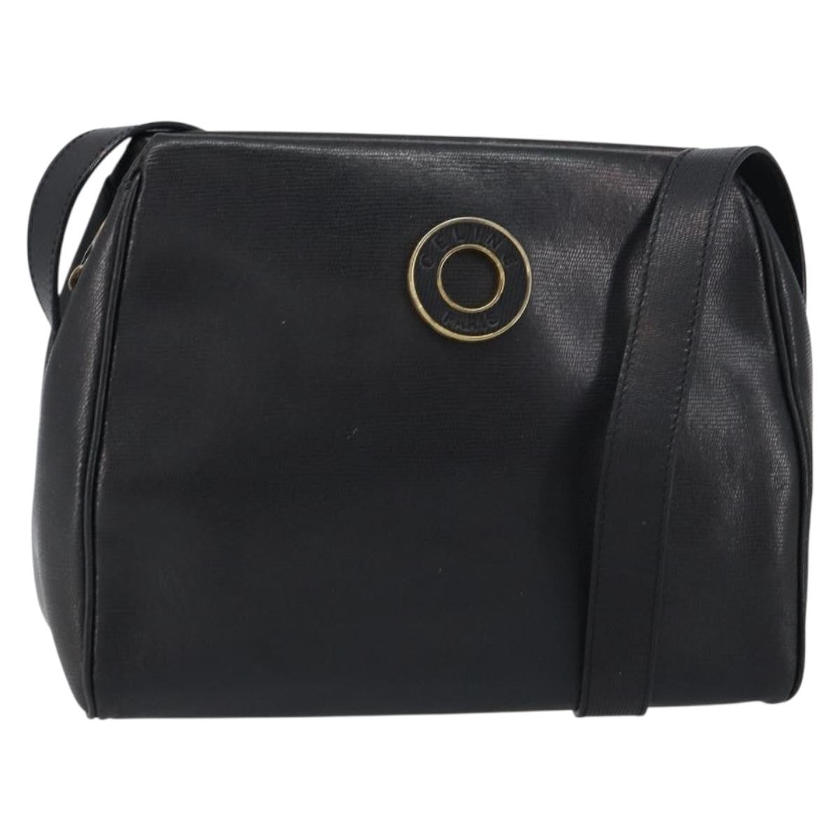 Celine Circle Logo Shoulder Bag Leather, BLACK, LEATHER, Shoulder bag