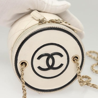 Chanel CC Round Vanity Case with Chain Quilted Lambskin, WHITE, LEATHER, Shoulder bag