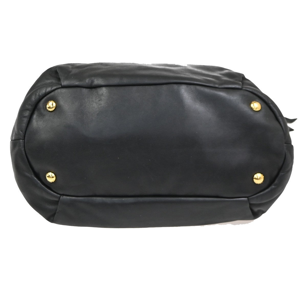 Prada Bow Tie Pleated Tote Leather, BLACK, LEATHER, Shoulder bag