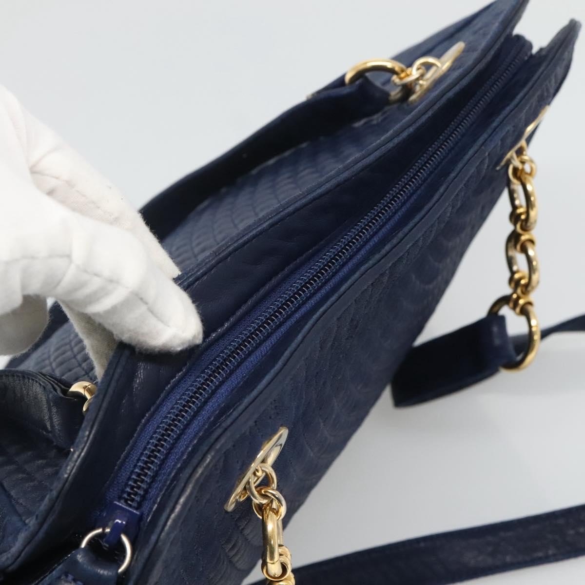 Bally Vintage Shoulder Bag Leather, NAVY, LEATHER, Shoulder bag