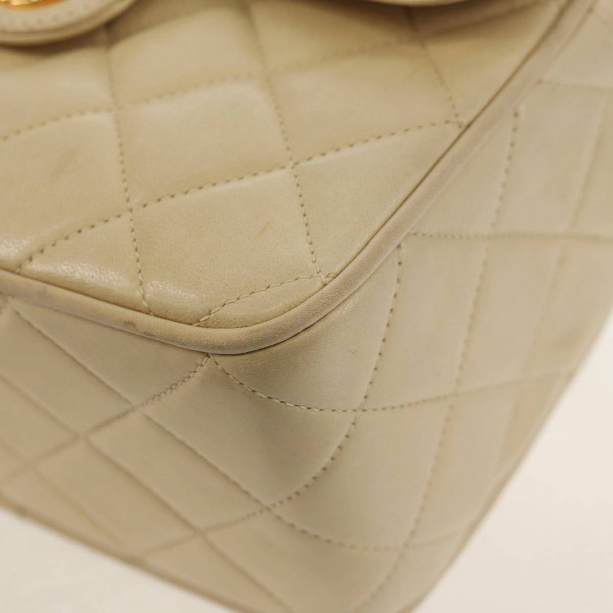 Chanel Chain Flap Shoulder Bag Quilted Lambskin, BEIGE, LEATHER, Shoulder bag
