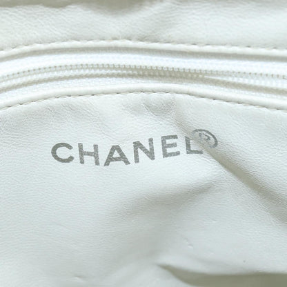 Chanel Vintage CC Zip Around Bowler Bag Quilted Caviar, WHITE, LEATHER, Tote bag