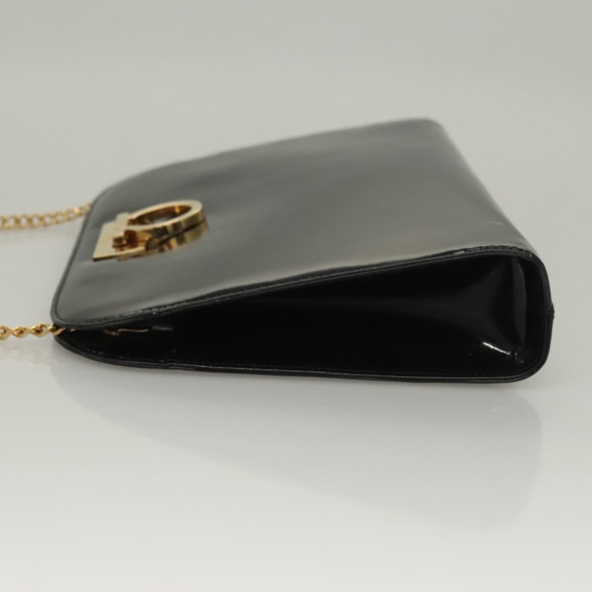 Salvatore Ferragamo Gancini Shoulder Bag Patent Leather, BLACK, PATENT_LEATHER, Shoulder bag