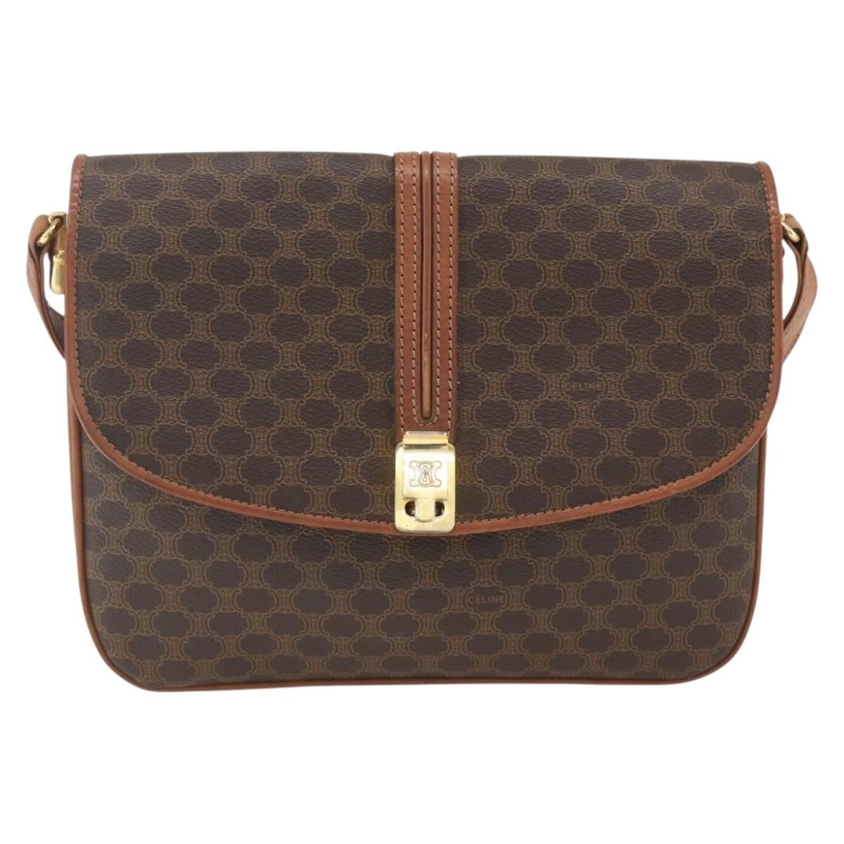Celine Vintage Macadam Shoulder Bag Canvas and Leather, BROWN, CANVAS, Shoulder bag