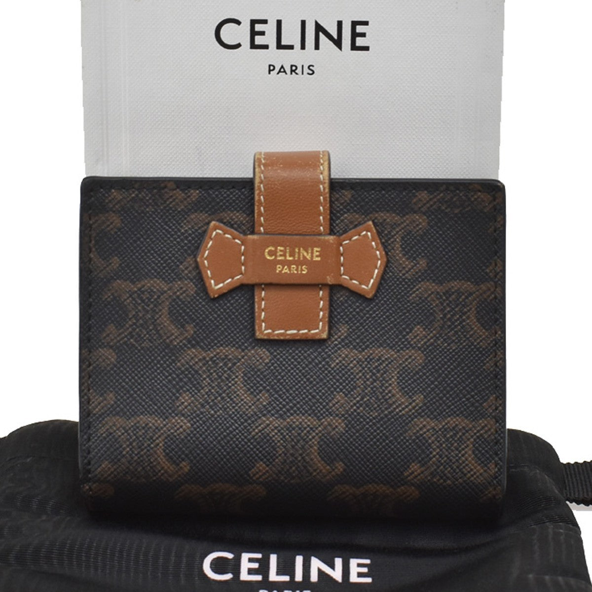 Celine Strap wallet Triomphe coated canvas, BROWN, CANVAS, Wallets