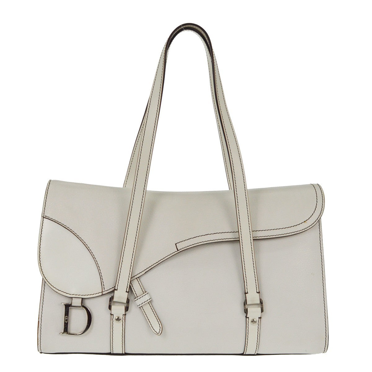 Christian Dior Vintage Saddle Top Handle Bag Leather, WHITE, LEATHER, Handbag