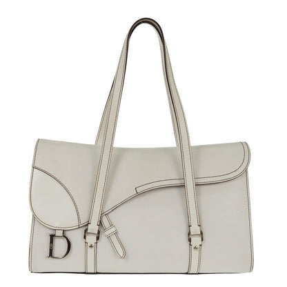 Christian Dior Vintage Saddle Top Handle Bag Leather, WHITE, LEATHER, Handbag