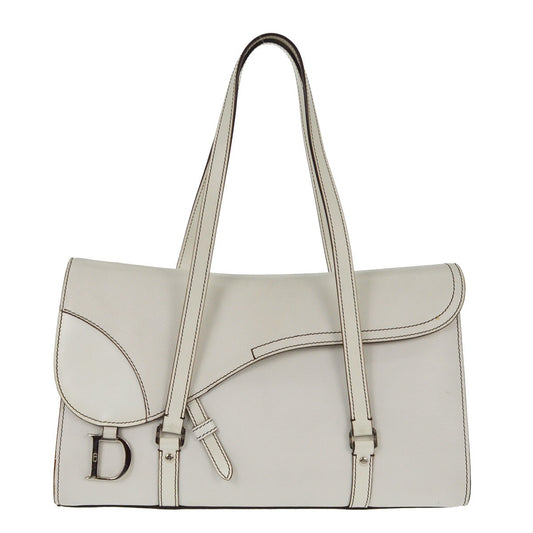 Christian Dior Vintage Saddle Top Handle Bag Leather, WHITE, LEATHER, Handbag