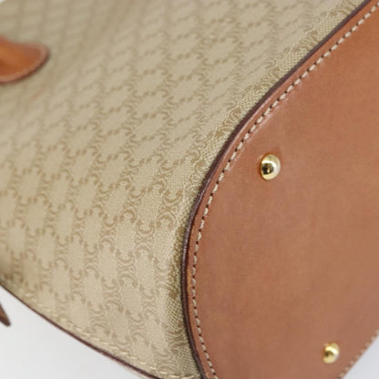 Celine Vintage Macadam Handbag Canvas and Leather, BEIGE, CANVAS, Handbag