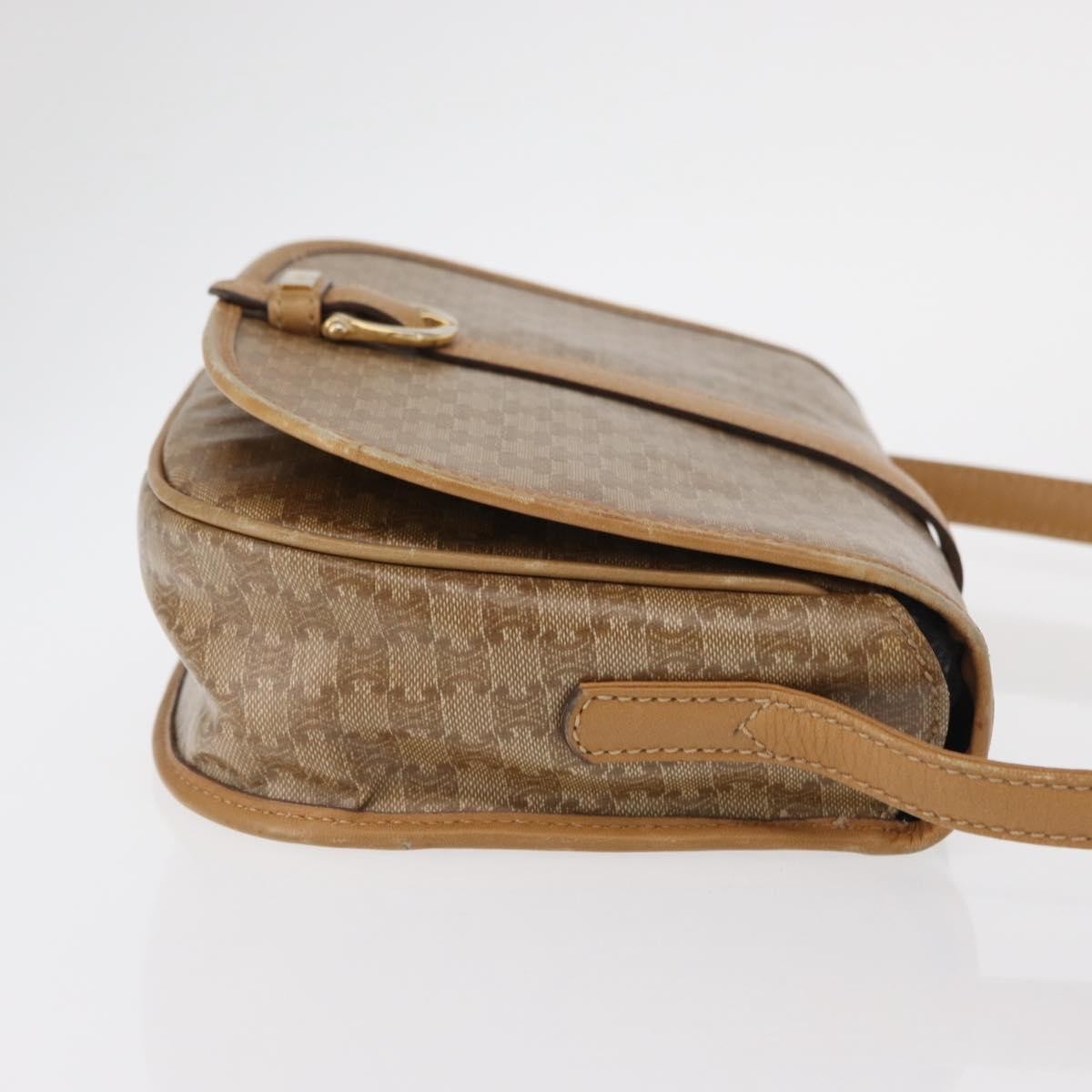 Celine Vintage Macadam Shoulder Bag Canvas and Leather, BEIGE, CANVAS, Shoulder bag