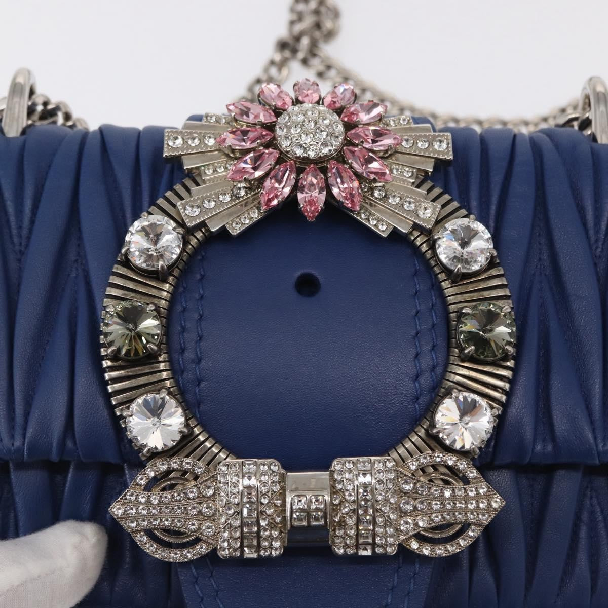 Miu Miu Madras Crystal Buckle Shoulder Bag Leather, Blue, Leather, Shoulder Bag