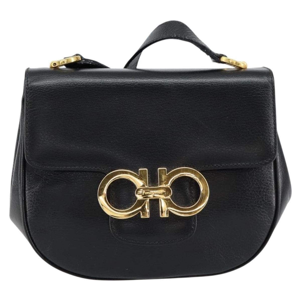 Salvatore Ferragamo Gancini Shoulder Bag Leather, BLACK, LEATHER, Shoulder bag