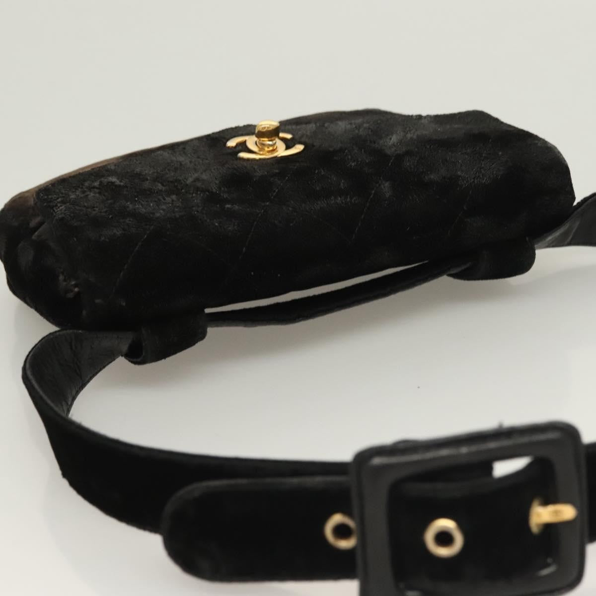 Chanel Vintage CC Flap Waist Bag Quilted Leather, BLACK, VELVET, Handbag