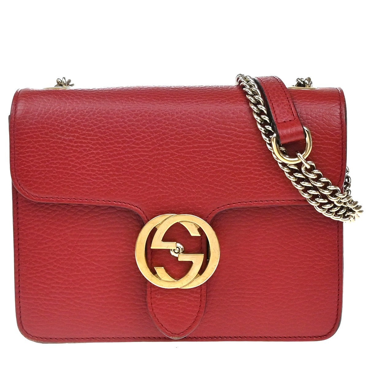Gucci Interlocking Shoulder Bag Leather, RED, LEATHER, Shoulder bag