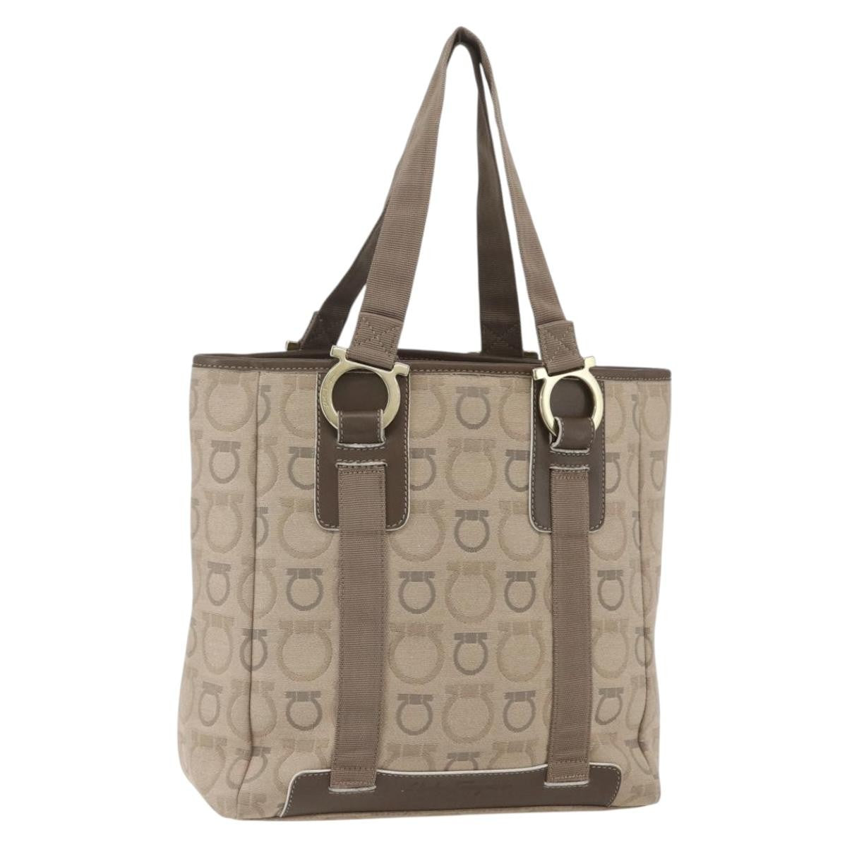 Salvatore Ferragamo Gancini Tote Gancini Canvas, BEIGE, CANVAS, Tote bag