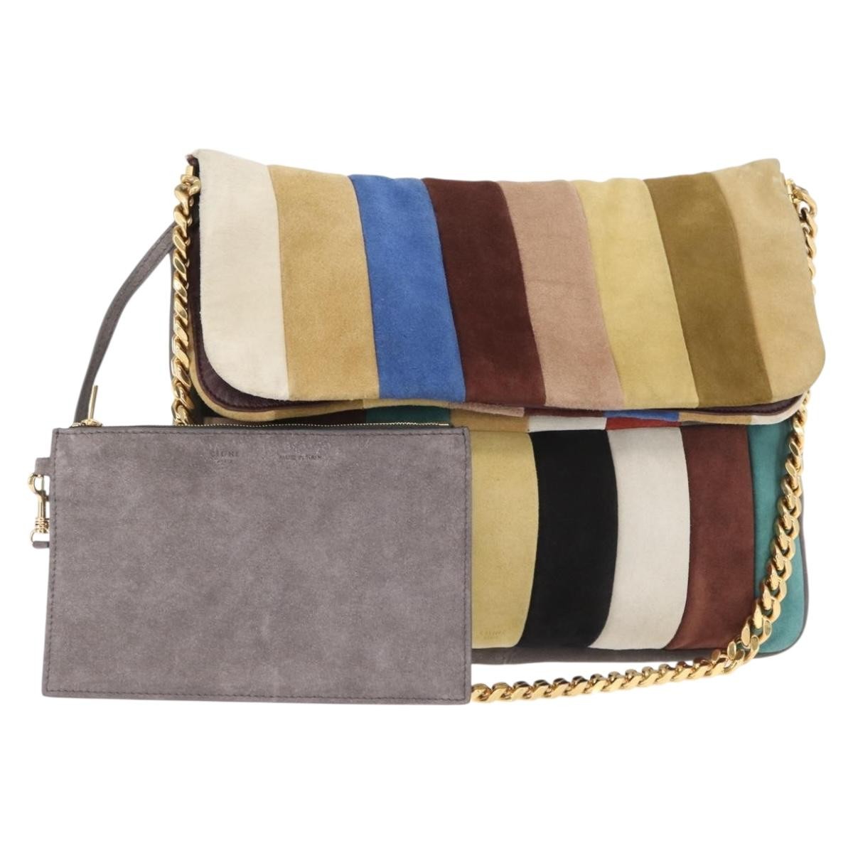 Celine Triomphe Chain Shoulder Bag Leather, MULTICOLOUR, SUEDE, Crossbody bag