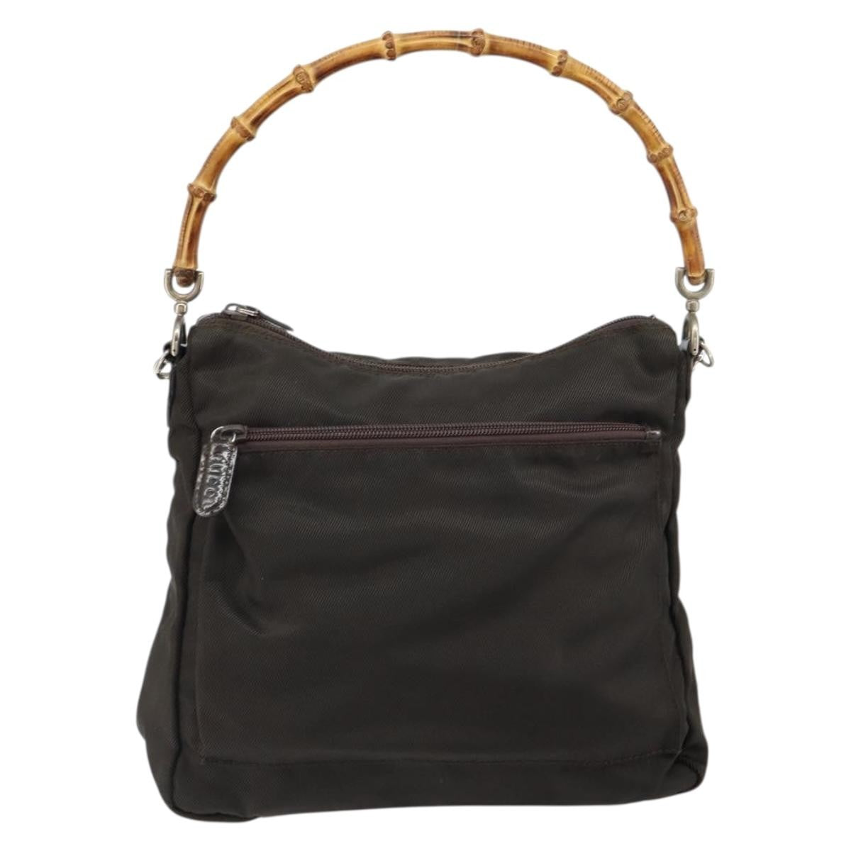Gucci Vintage Bamboo Handle Bag Nylon, BROWN, NYLON, Handbag