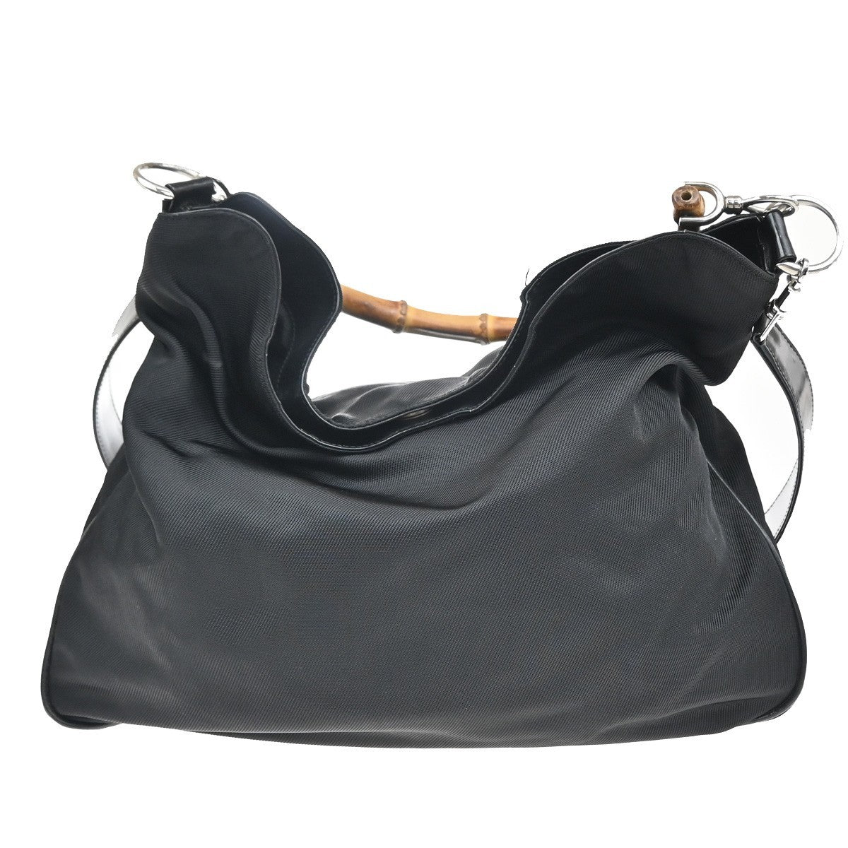 Gucci Vintage Bamboo Handle Open Hobo Nylon, BLACK, NYLON, Shoulder bag