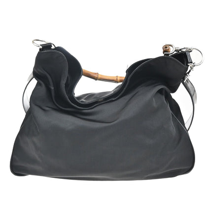 Gucci Vintage Bamboo Handle Open Hobo Nylon, BLACK, NYLON, Shoulder bag