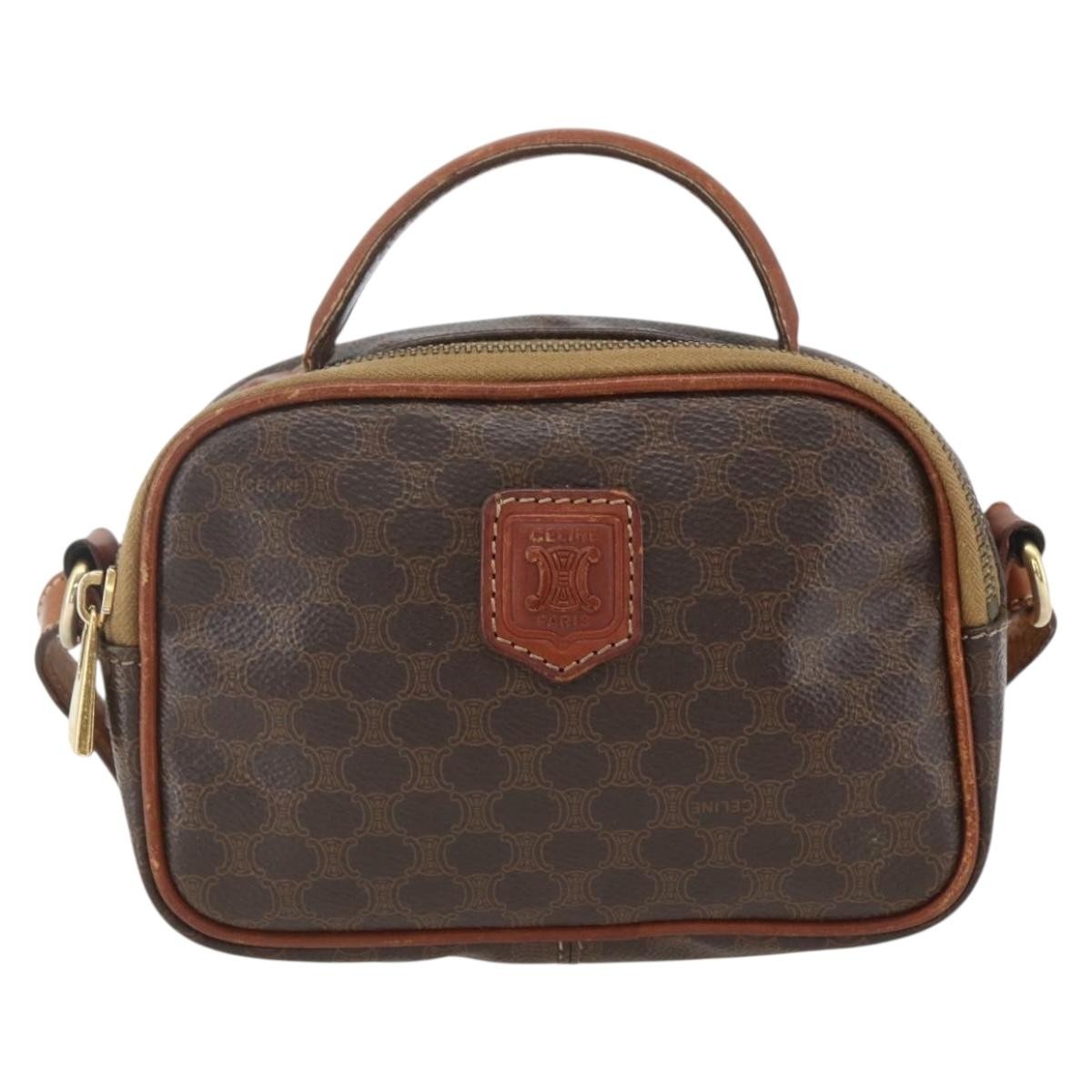 Celine Vintage Macadam Handbag Canvas and Leather, BROWN, CANVAS, Shoulder bag