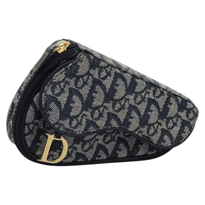 Christian Dior Vintage Saddle Coin Purse Diorissimo Canvas, NAVY, CANVAS, Clutche & pouche