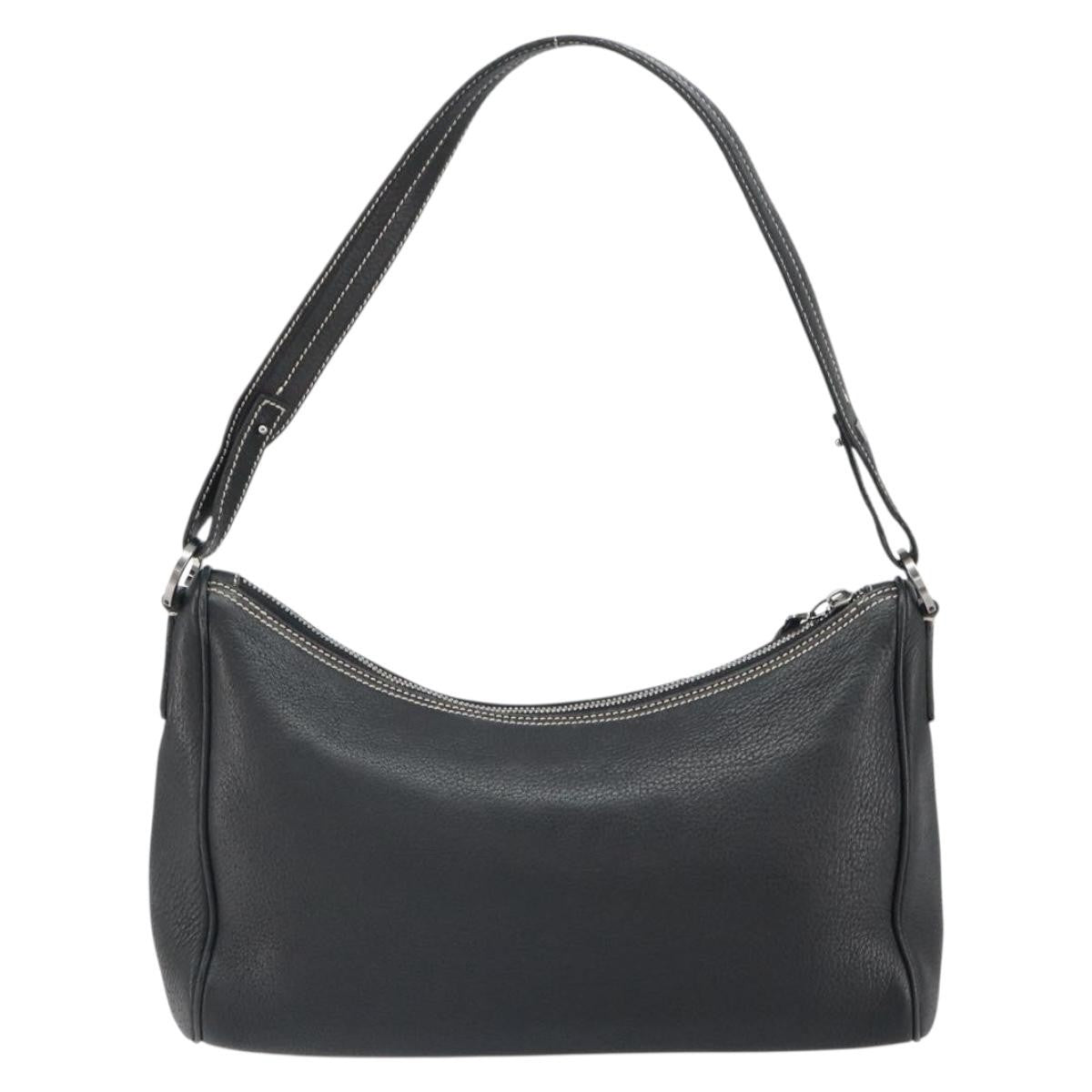 Salvatore Ferragamo Gancini Shoulder Bag Leather, BLACK, LEATHER, Shoulder bag