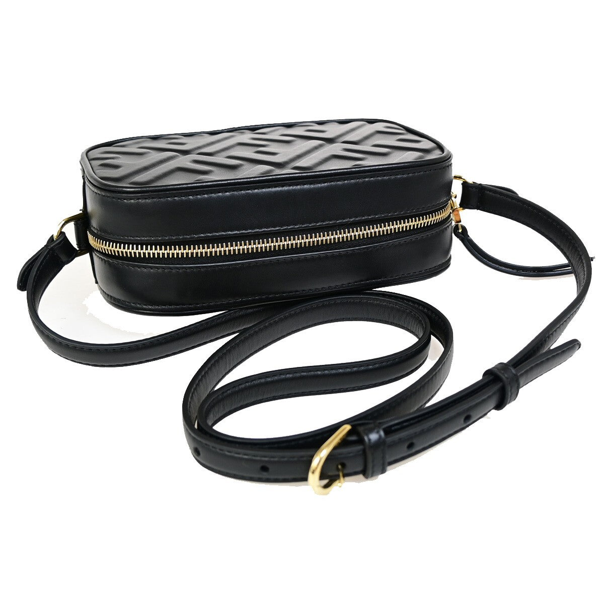 Fendi Camera Bag Zucca Embossed Leather, Black, Leather, Handbag