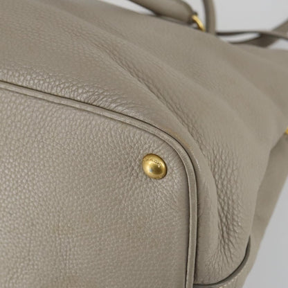 Prada Convertible Shopper Tote Vitello Daino, GRAY, LEATHER, Tote bag