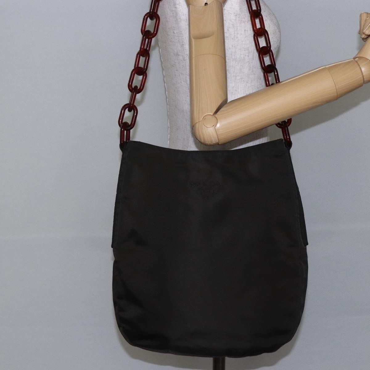 Prada Resin chain shoulder bag Nylon, BROWN, NYLON, Shoulder bag
