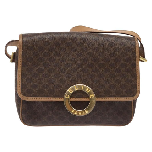 Celine Vintage Macadam Circle Logo Shoulder Bag Canvas and Leather, Brown, Canvas, Shoulder Bag
