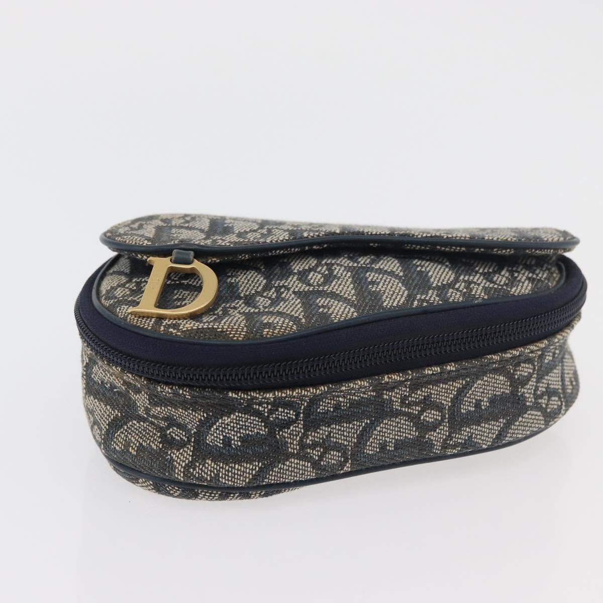 Christian Dior Vintage Saddle Coin Purse Diorissimo Canvas, Navy, Canvas, Clutch