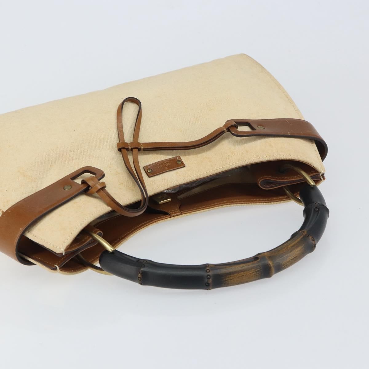 Gucci Vintage Bamboo Handle Bag Canvas, BEIGE, CANVAS, Tote bag