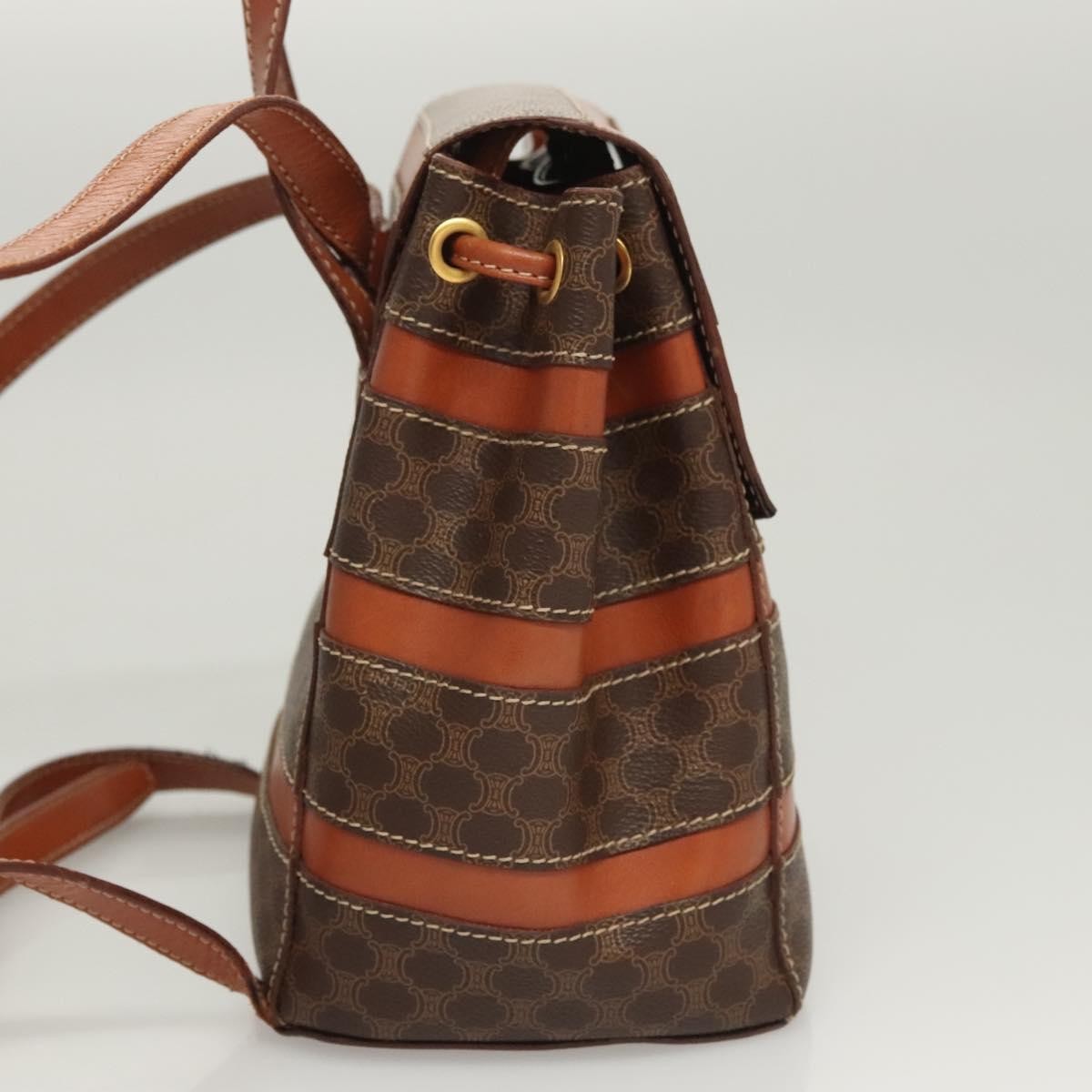 Celine Vintage Drawstring Flap Backpack Macadam Coated Canvas, BROWN, CANVAS, Backpack